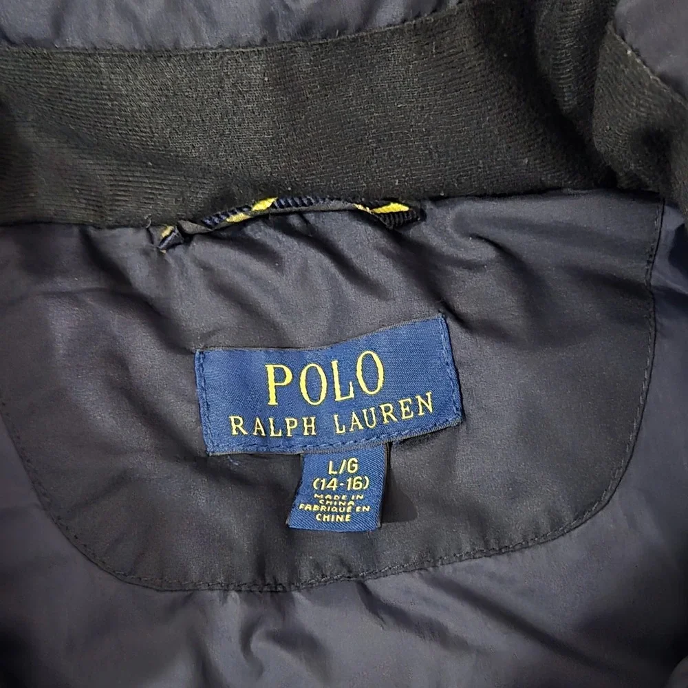 Polo Ralph Lauren Puffer Down Parka Long Jacket Size L 14-16 Youth Navy